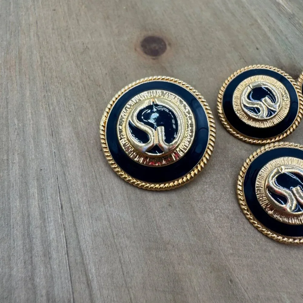 St. John Gold & Black Replacement Buttons Set Of 7 Round Rope Trim Design Shank